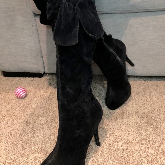JustFab Alicia Black Suede Boots - Picture 1 of 4